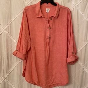 💗Stylish pink 100% linen blouse